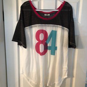 TNA Dark Grey and White Sheer Tunic with Number 84 Size L